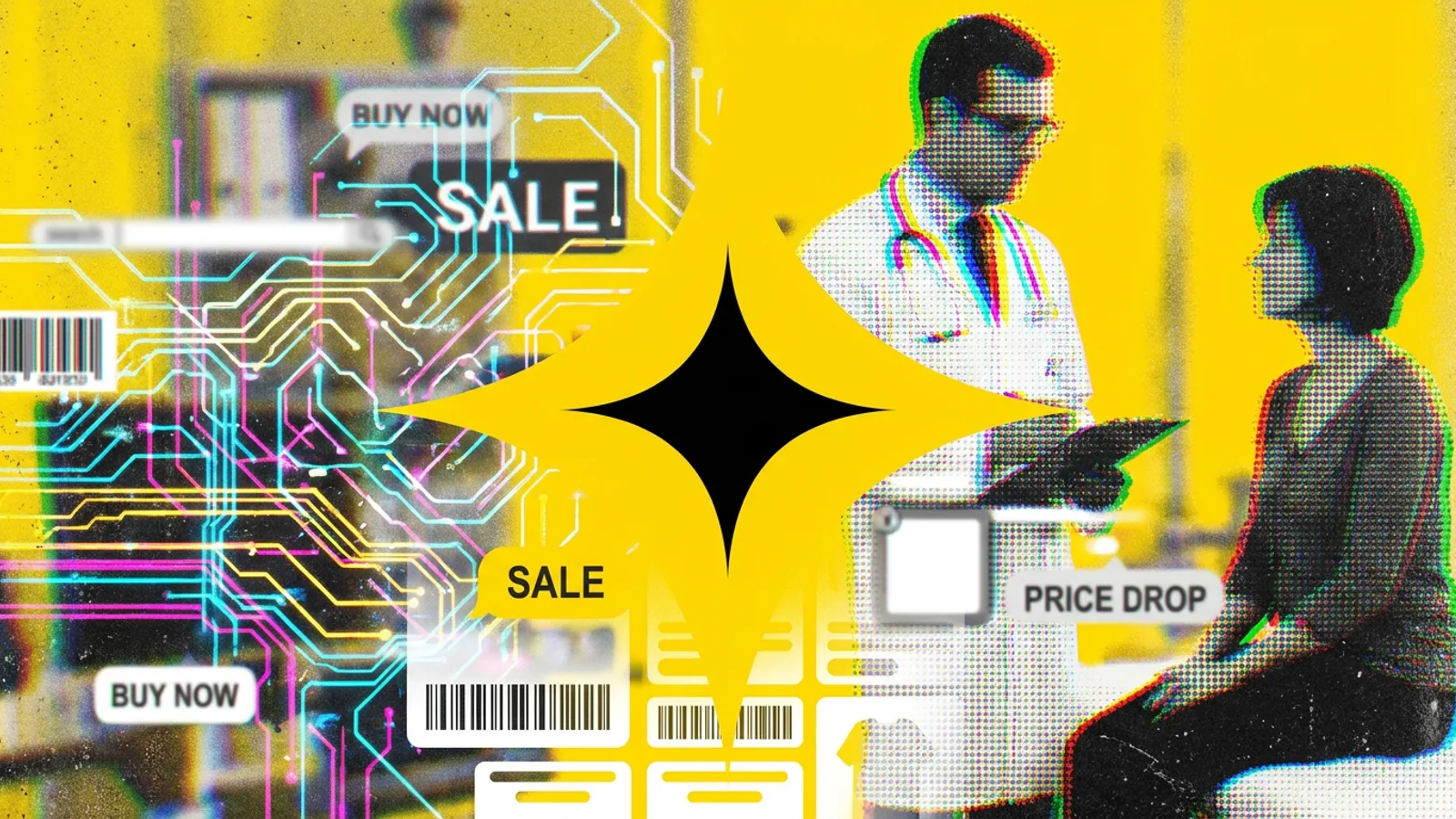 Wizualizacja sieci neuronowej AI na tle rozmowy lekarza z pacjentem, symbolizująca zastosowanie sztucznej inteligencji w medycynie i dialogu.