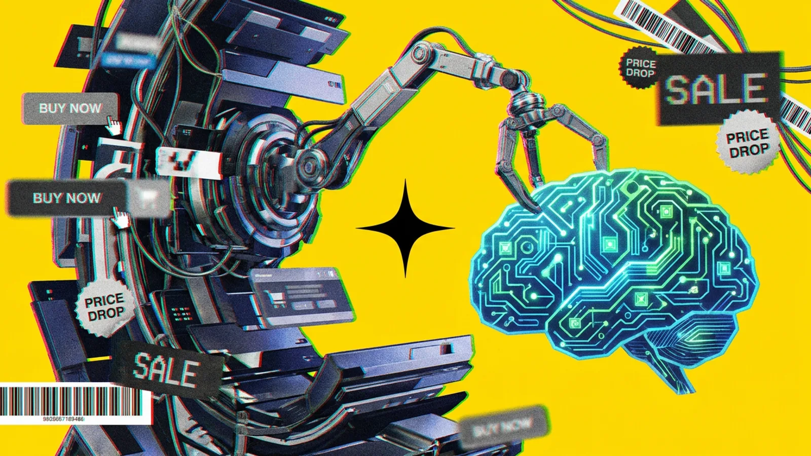 Robotyczne ramię precyzyjnie wyjmujące świecący, cyfrowy mózg z większej maszyny, symbolizujące strategiczny spinoff technologiczny.